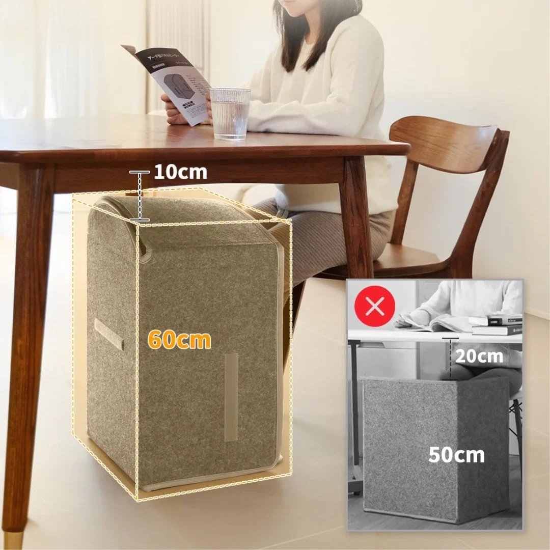 高さ60cmのフットレストがテーブル下に収まる様子