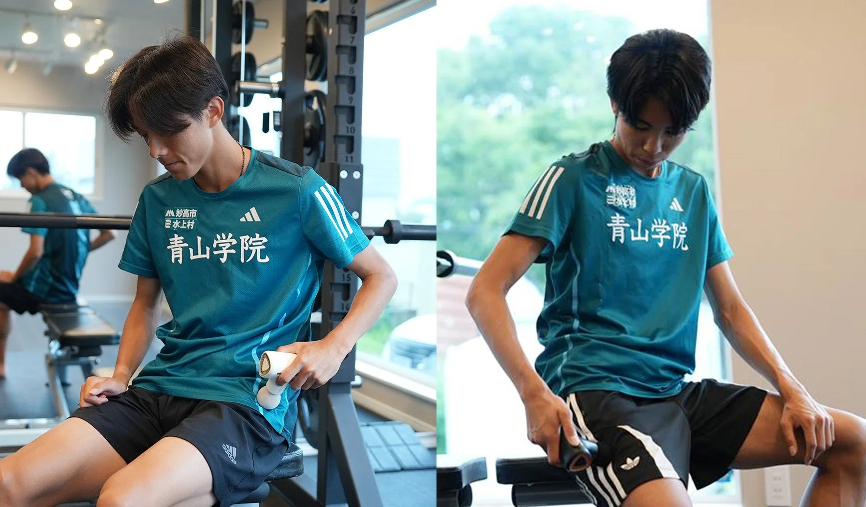 トレーニング後にマッサージガンを使用する選手