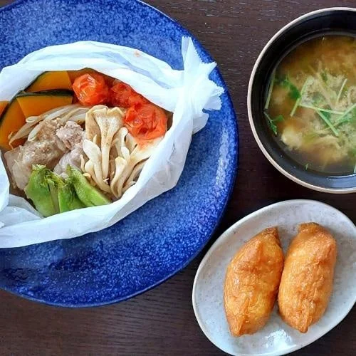 レンジ蒸し例：紙包み焼き