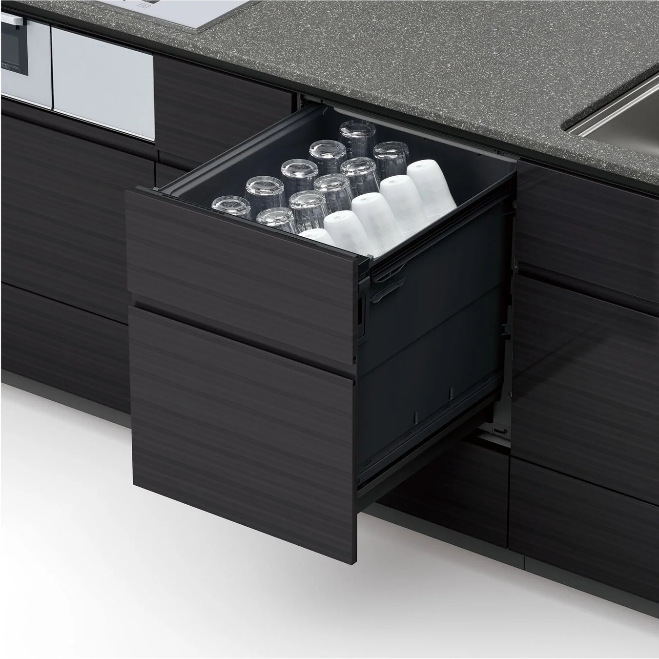 キッチン,引き出し,コップ,グラス,食器,収納,整理整頓,モダン,キャビネット,カウンタートップ,シンク,インテリア