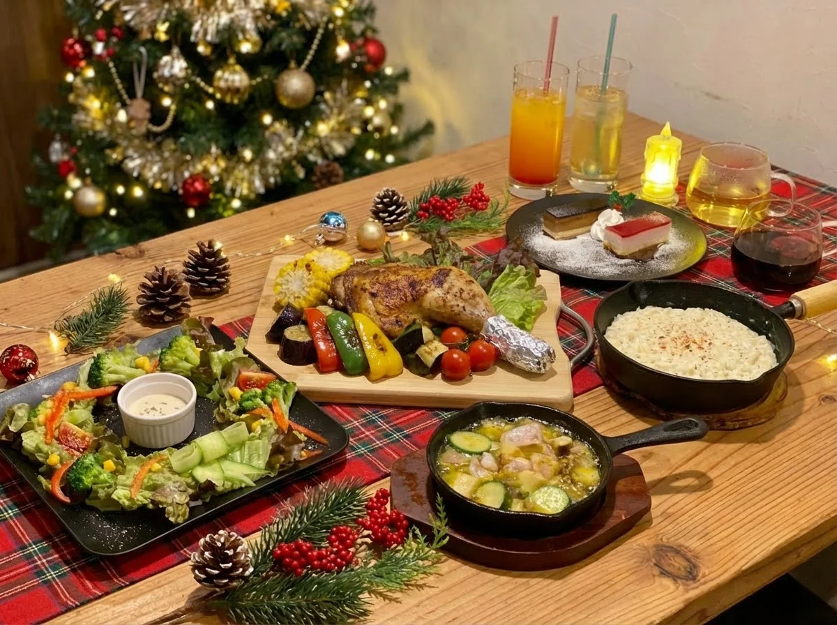 クリスマスディナーの豪華な食卓