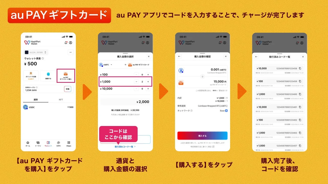 au PAY ギフトカード購入 HashPort Wallet