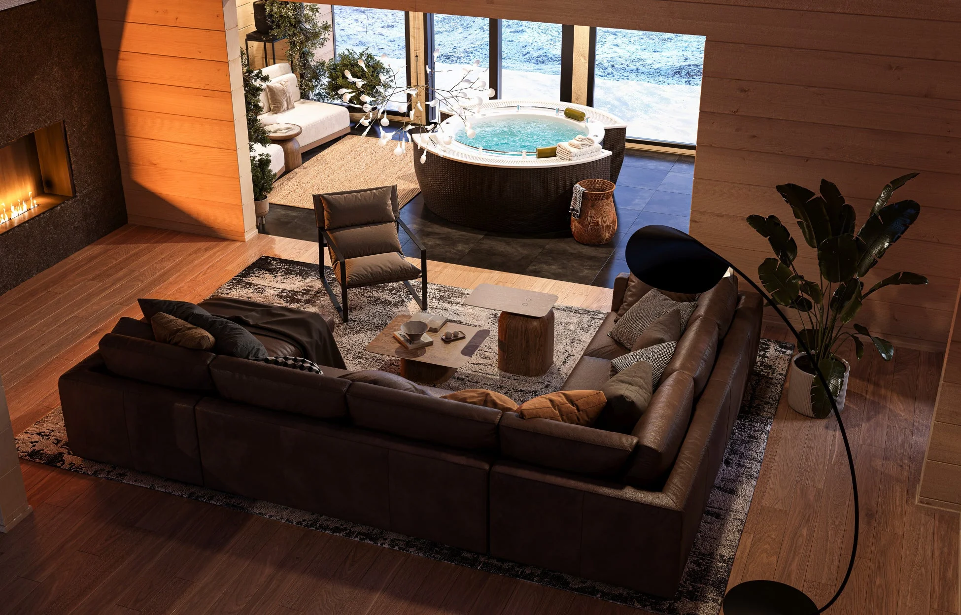 リビングルームとジャグジー