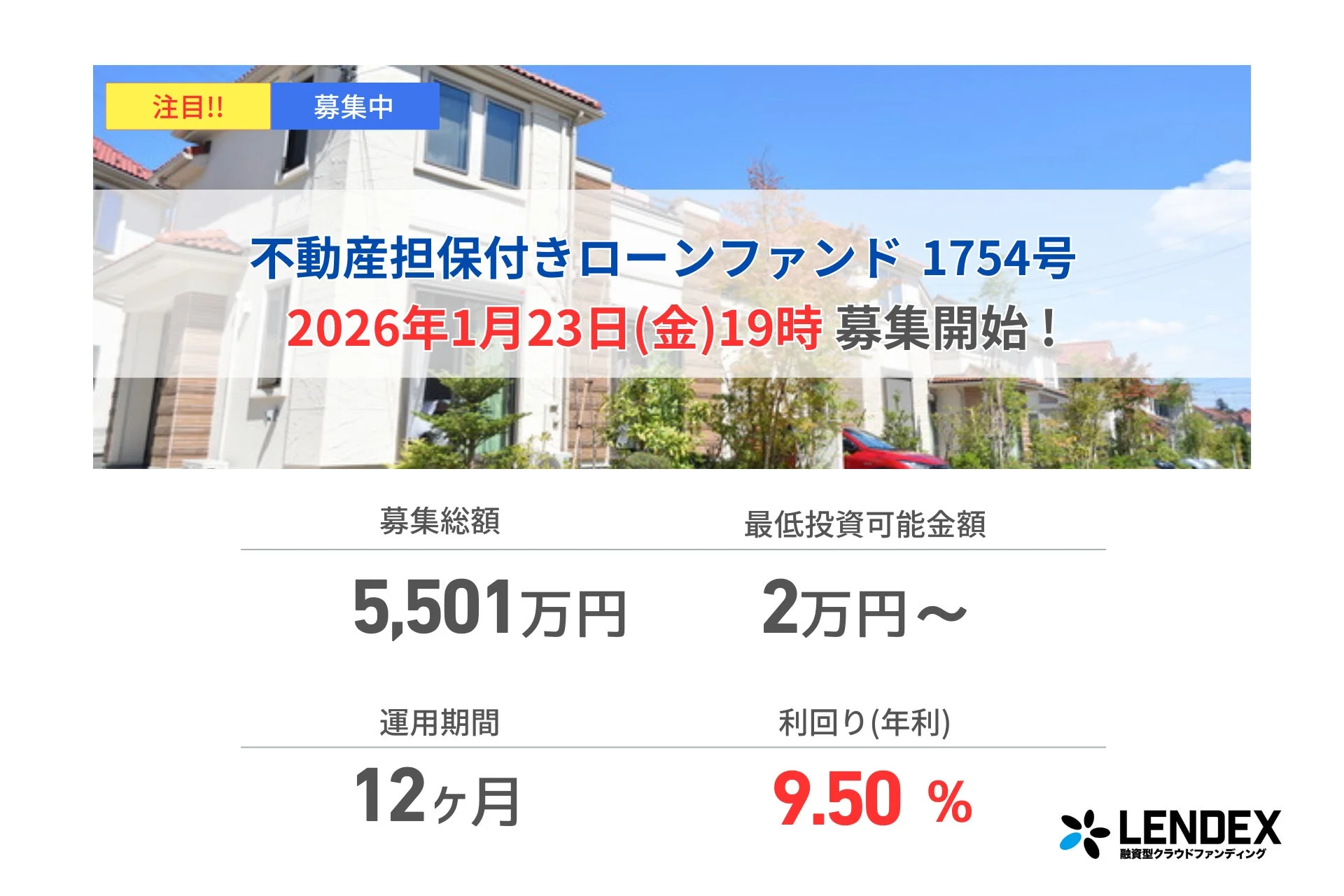 不動産担保付きローンファンド1754号募集開始