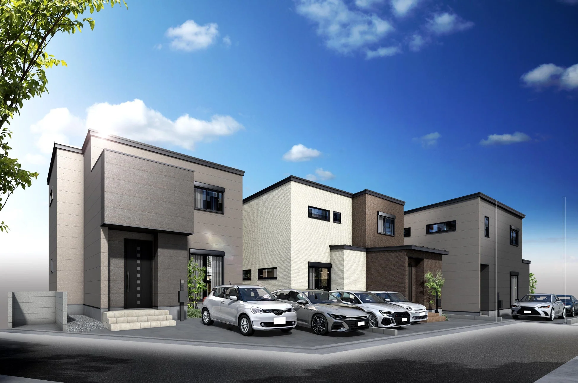 青空の下に広がるモダンな戸建て住宅街