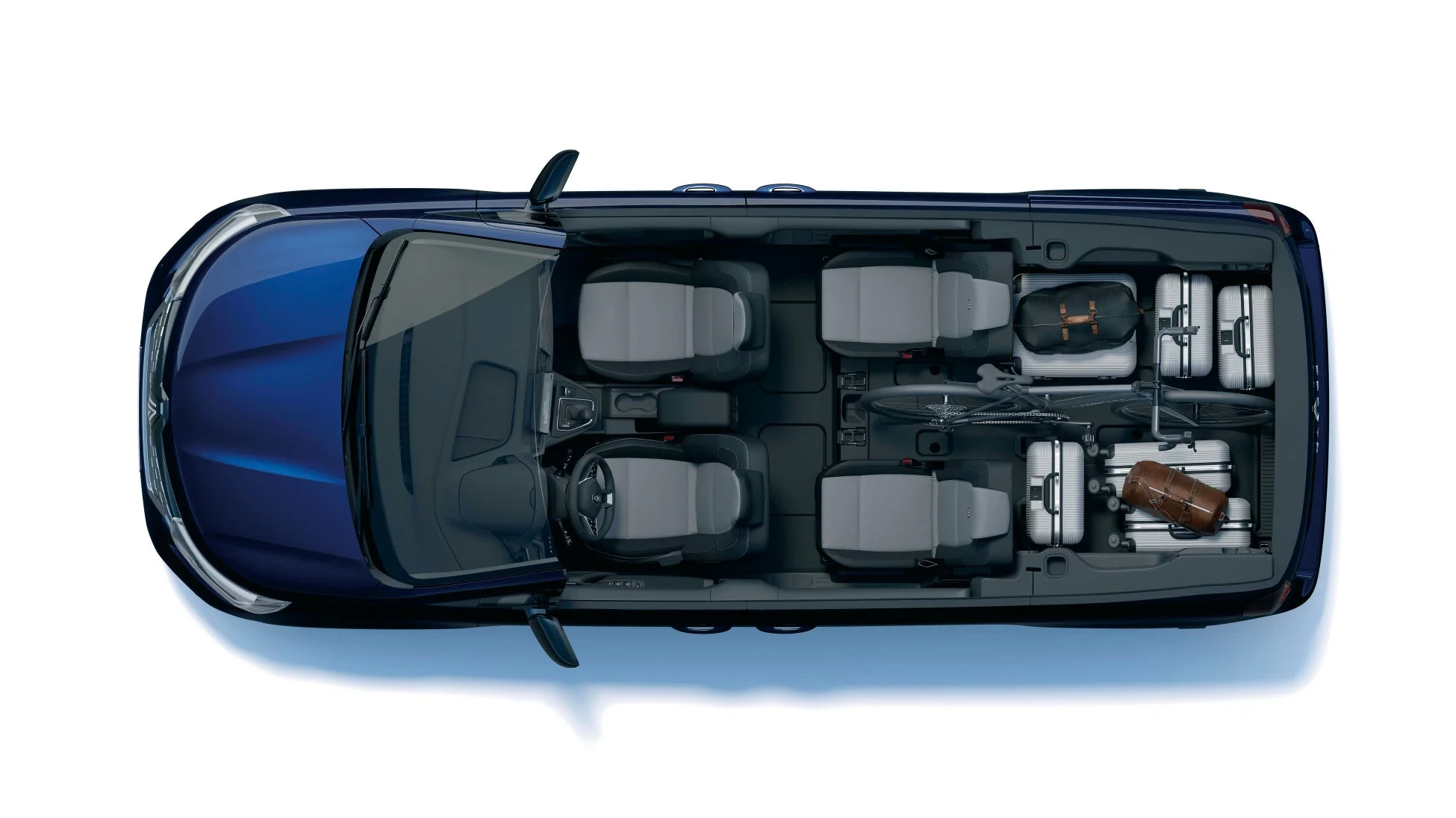 ルノー グランカングー 後部座席を倒した荷室に自転車と荷物を積載