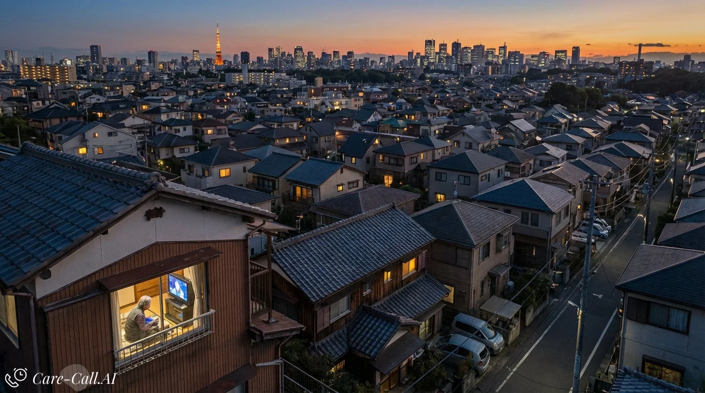 夕暮れの住宅街と東京タワー