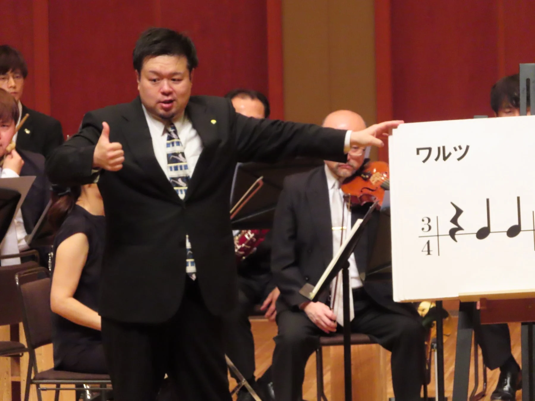 指揮者がオーケストラを指導する様子